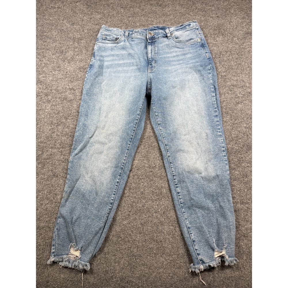 Time and Tru Jeans Womens 14 Blue Denim Distressed Frayed Hem Skinny Leg Preppy